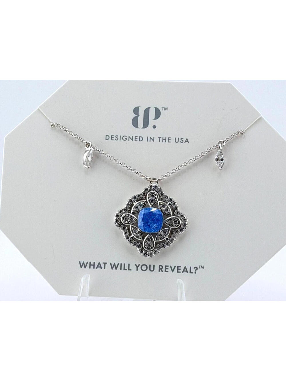 Bomb Party Necklace NK63760 "Neckline Negotiator" Aqua Blue Ice Crystal Rhodium